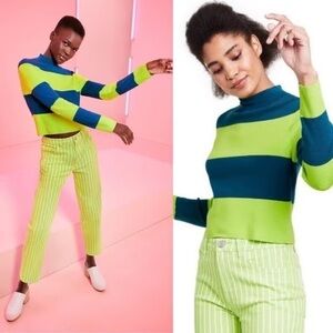 Victor Glemaud x Target Striped Mock Turtleneck Blue/Green Pullover Sweater M